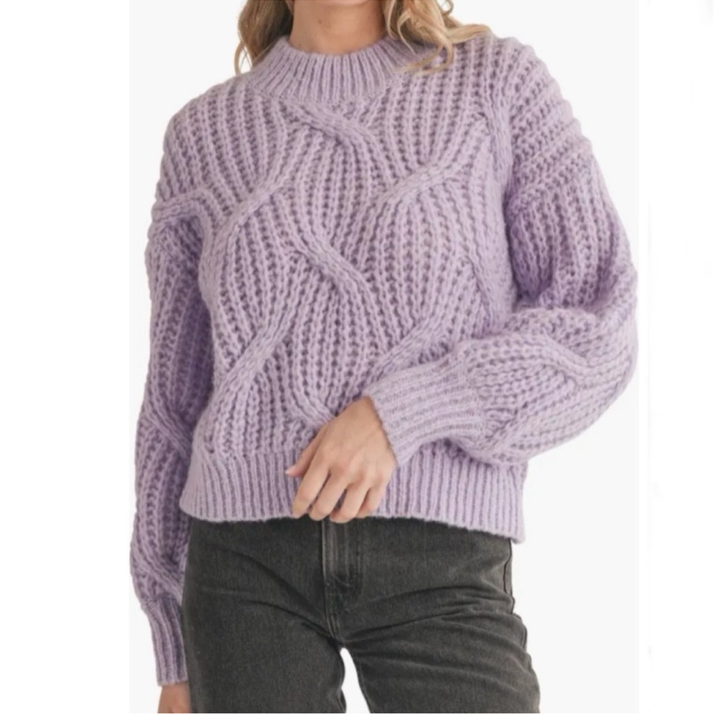 NWOT Lush Mock Neck Balloon Sleeve purple Sweater size Small